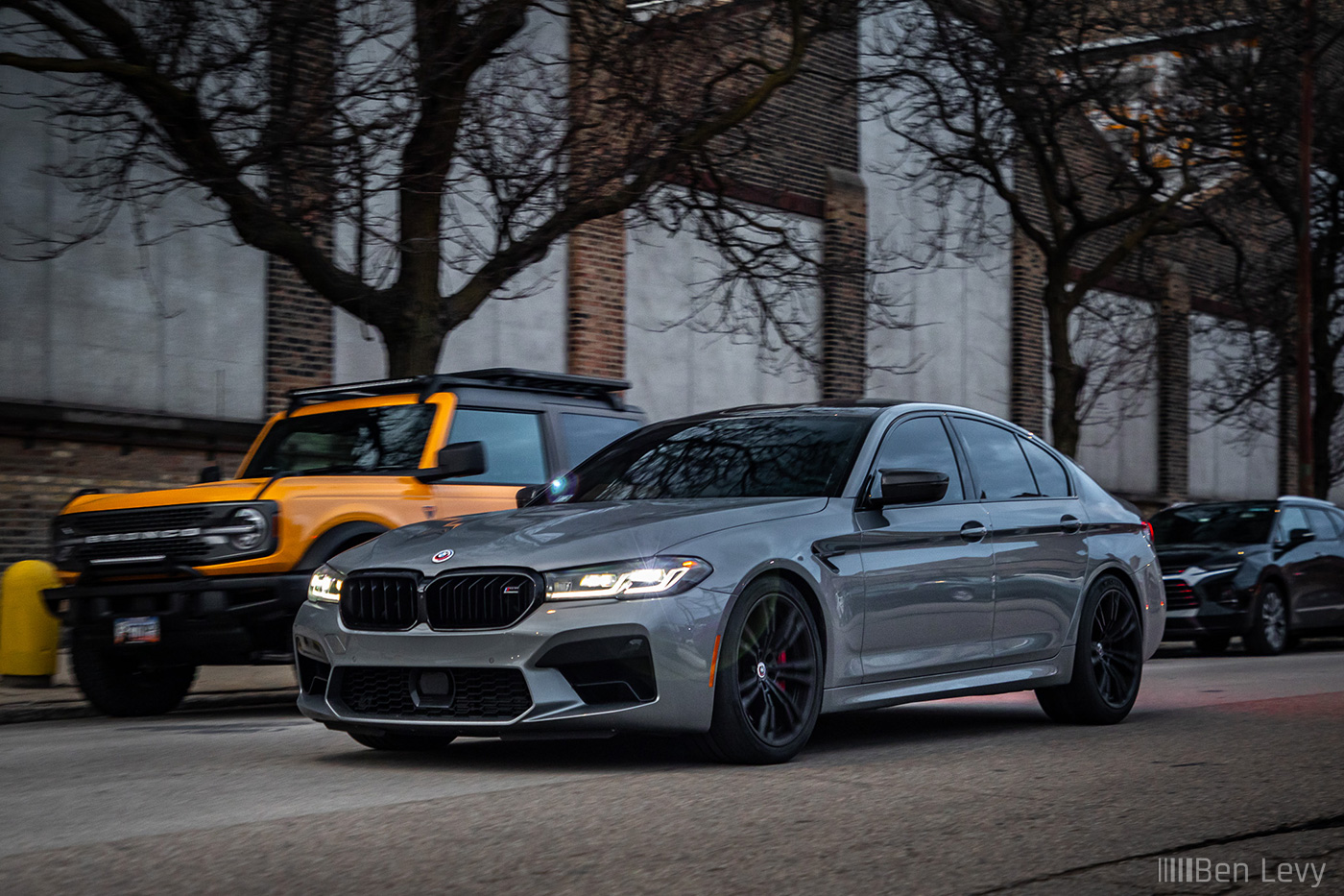 Grey BMW M5 Competition on Fulton in Chicago