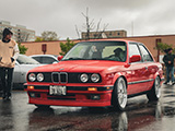 Red BMW E30 Coupe at Rainy Car Meet in Illinois