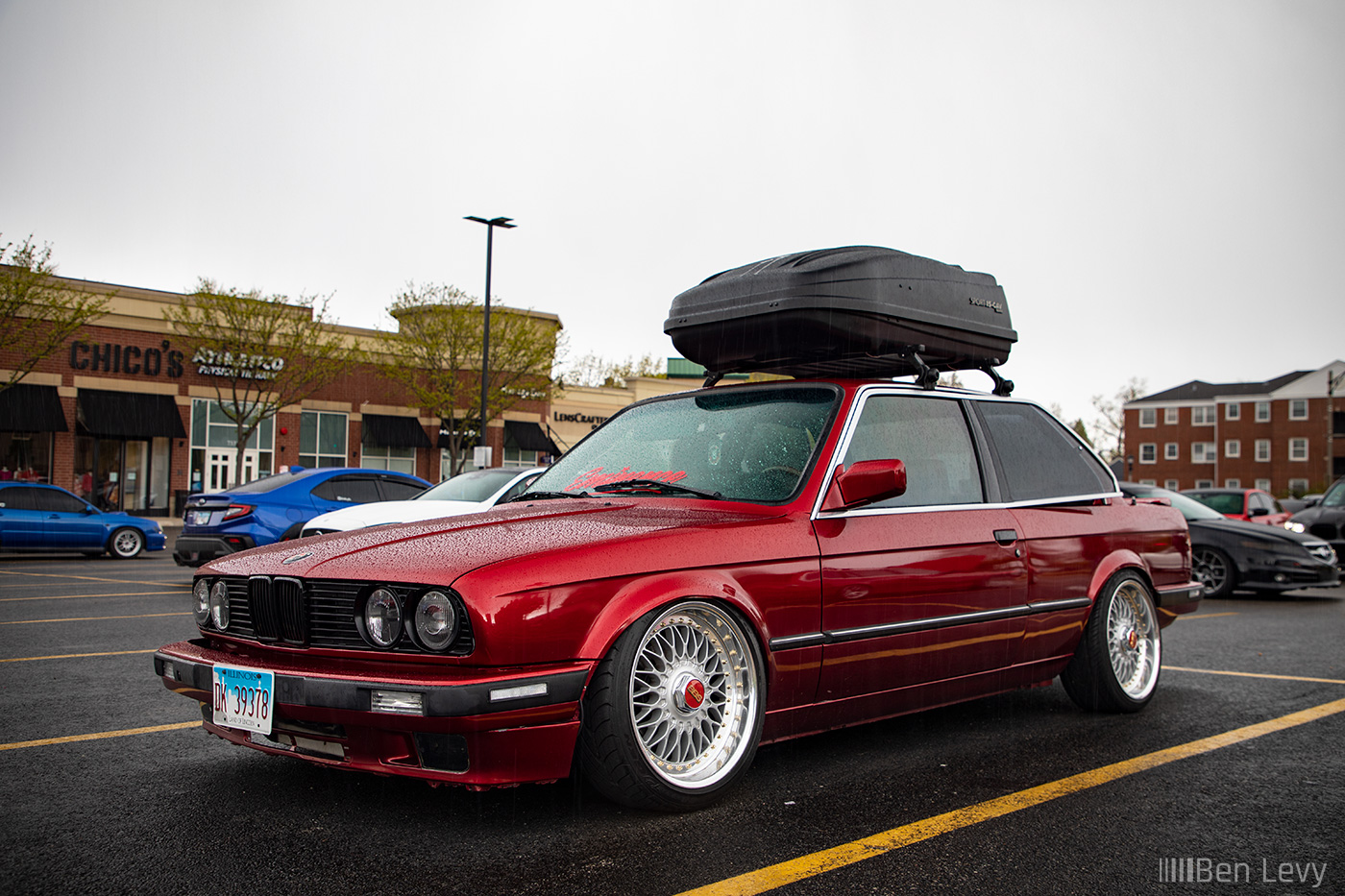 E30 BMW with Rooftop Cargo Carrier