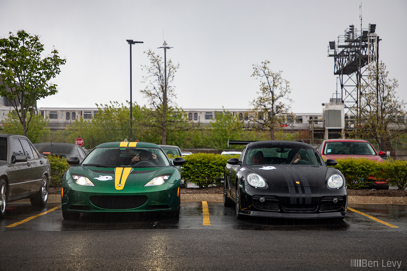 Lotus Evora and Porsche Cayman at Cars & Coffee Oak Park