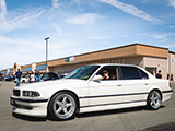 White BMW 740iL at Cars & Coffee at Premier Lounge