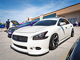 White Nissan Maxima at Cars and Coffee in Glenview