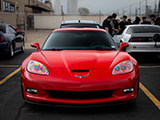 Front of Red Chevrolet Corvette at Chicago Cars and Coffee