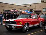 Red 1968 Ford Mustang with Yellow Headlights