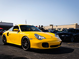 Speed Yellow Porsche 996 Turbo Leaving Car Meet in Chicago
