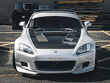 Front of Silver Honda S2000 with Carbon Fiber Hood