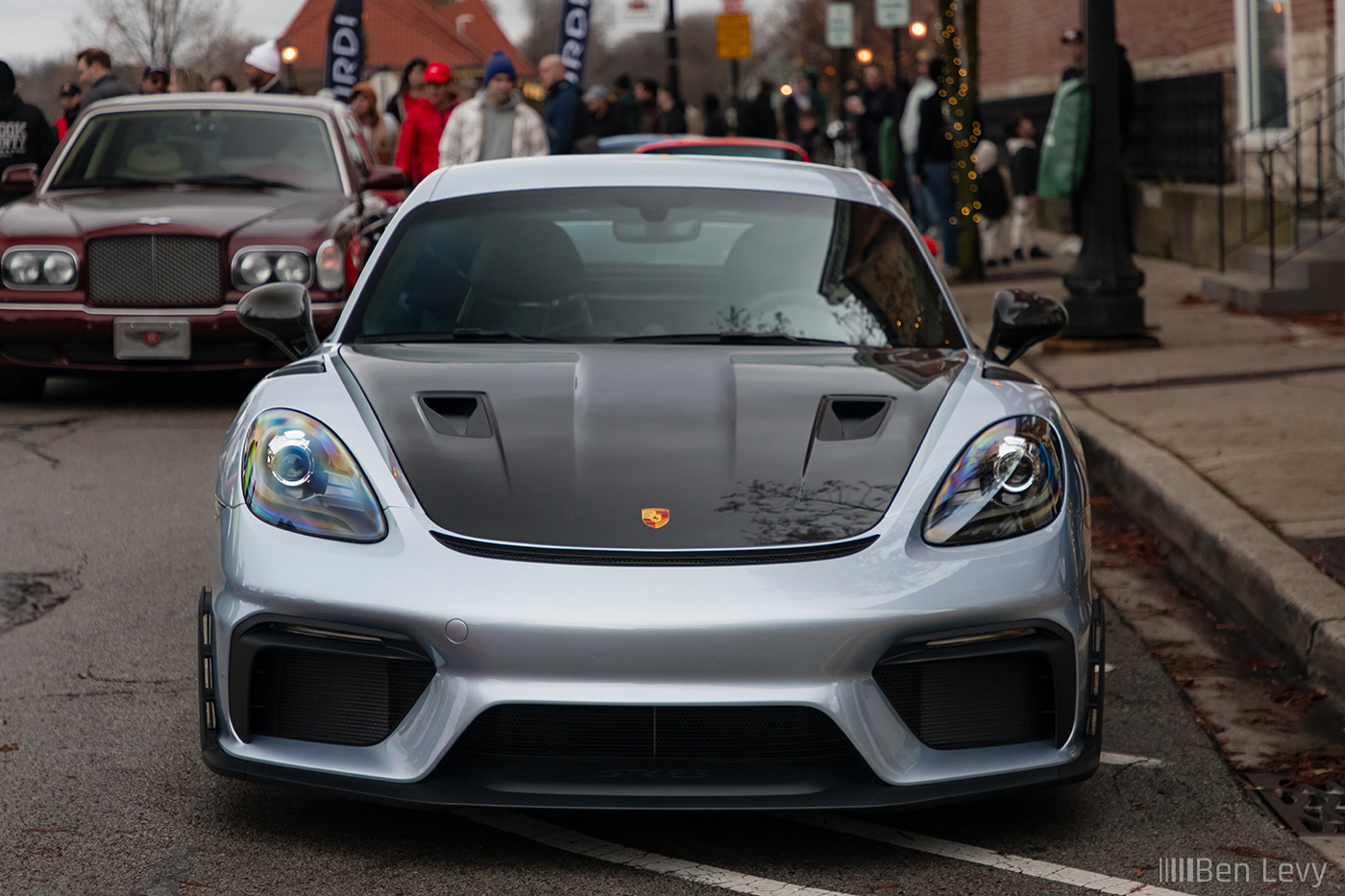 Front of Silver Porsche 718 Cayman GT4 RS