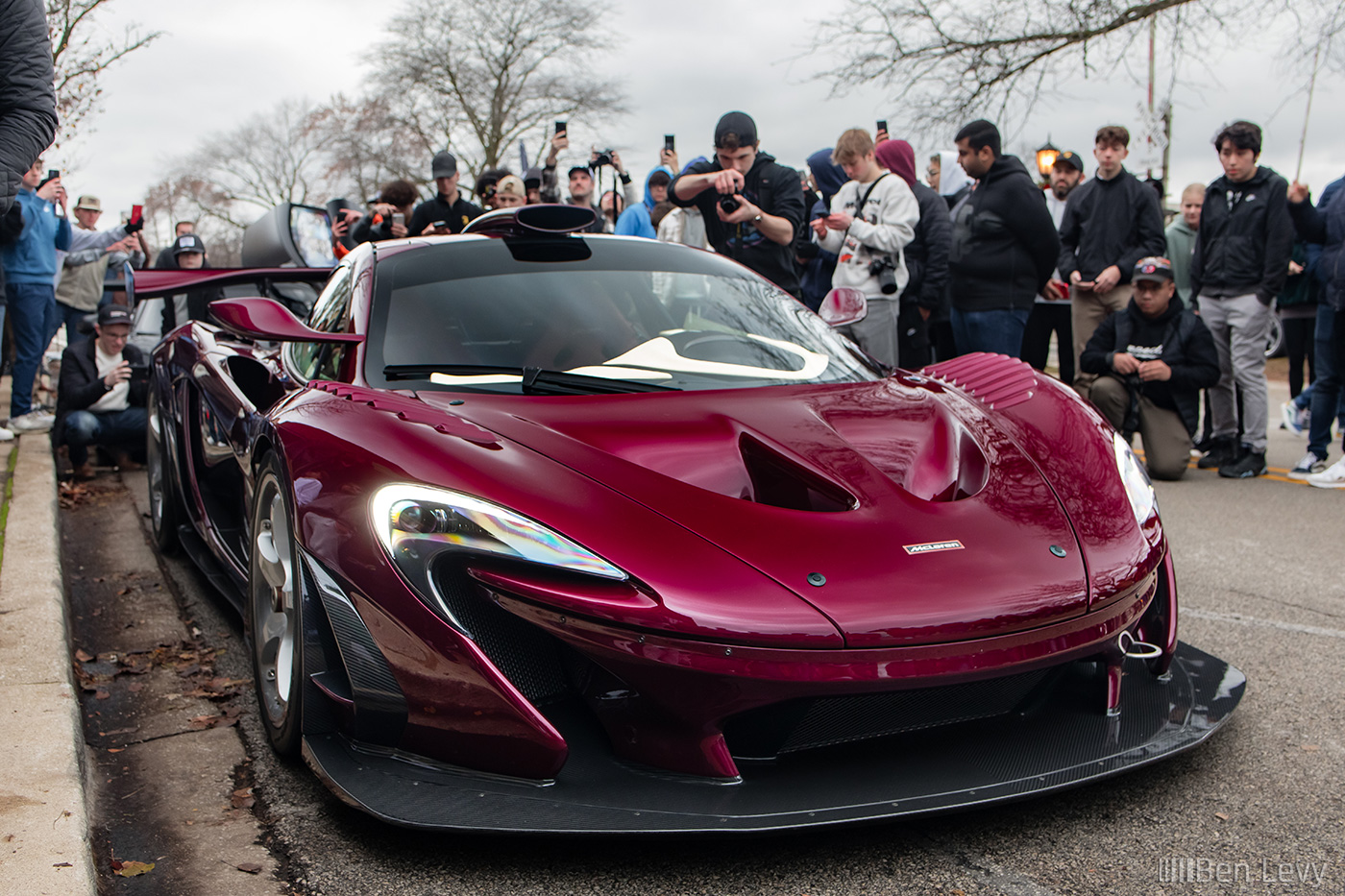 Burgundy McLaren P1 GT at Toy Drive in Hinsdale