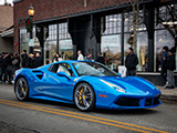 Blue Ferrari 488 at Toy Drive in Hinsdale