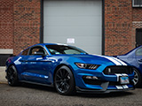 Blue Ford Mustang GT350 with White Stripes in Chicago