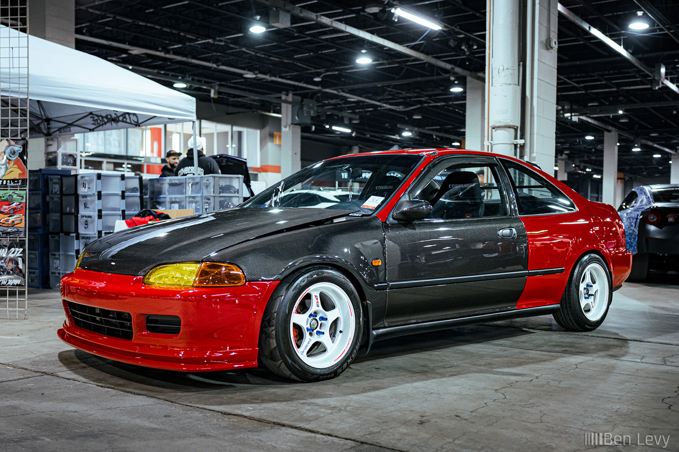 Red Honda Civic Coupe with Carbon Fiber Fenders and Doors
