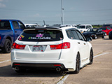 Rear of White Acura TSX Wagon