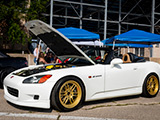 White 2003 Honda S2000 on Gold Enkei RPF1 Wheels