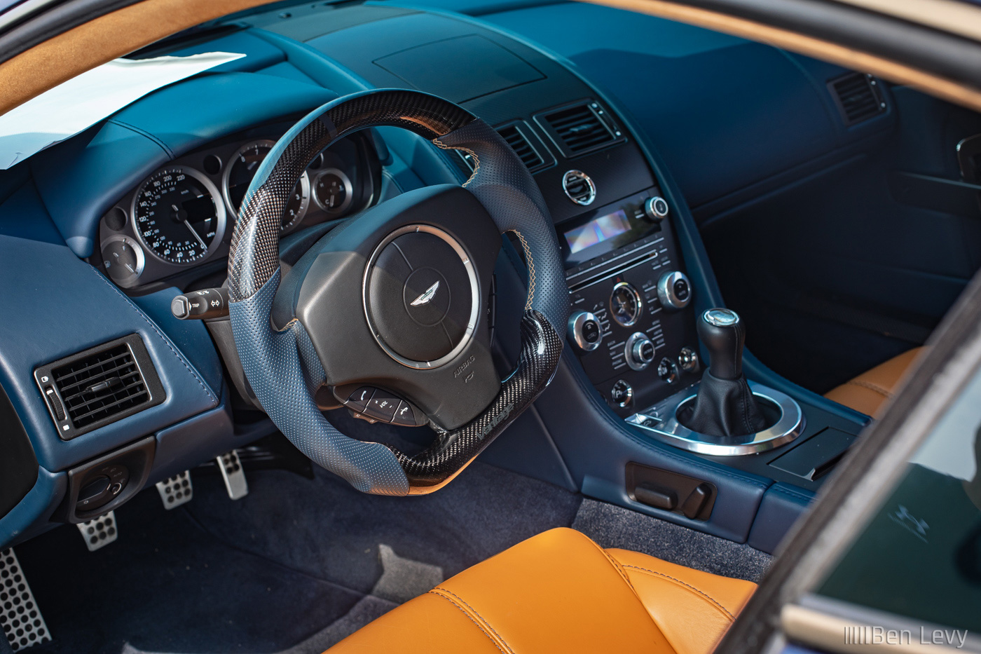 Carbon Fiber Steering Wheel in Blue Aston Martin Vantage