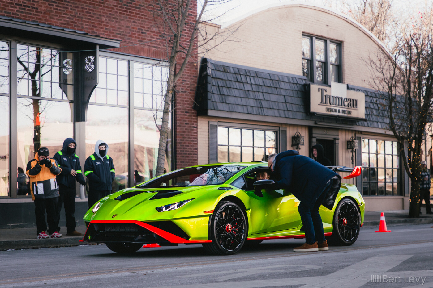 Green Lamborghini Huracan STO arrives at Burdi Clothing in Hinsdale