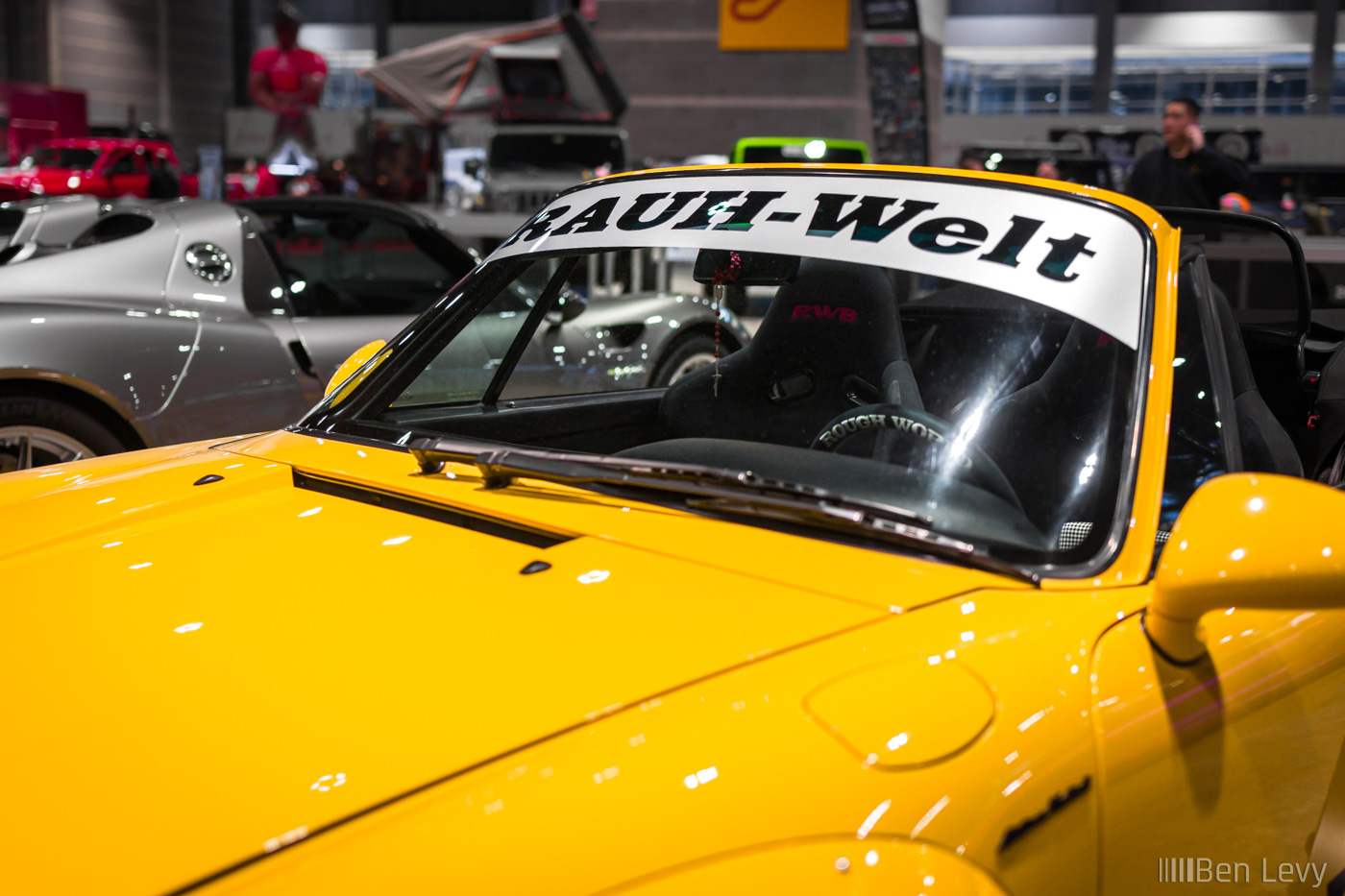 RAUH-Welt Windshield Banner on Yellow Porsche 993