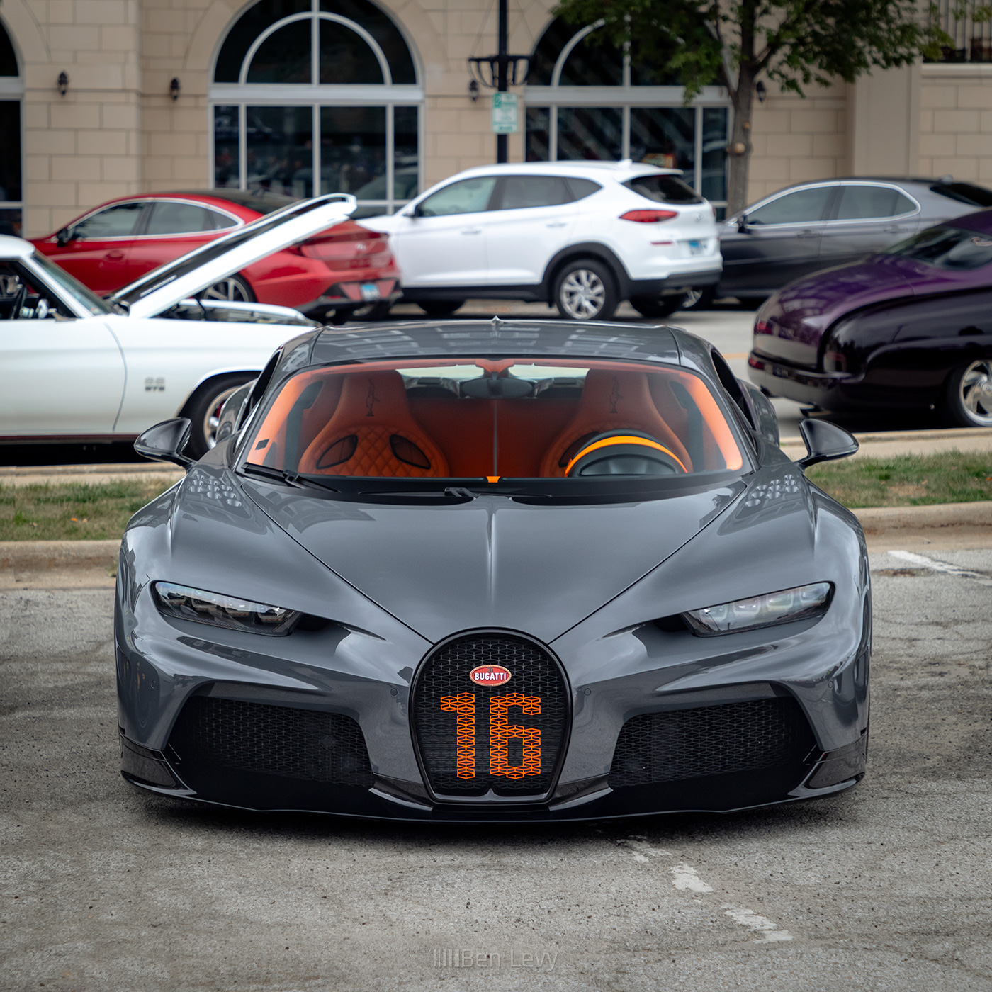 Front of Grey Bugatti Chiron at Cold Brewed Cars & Coffee in Lisle, IL