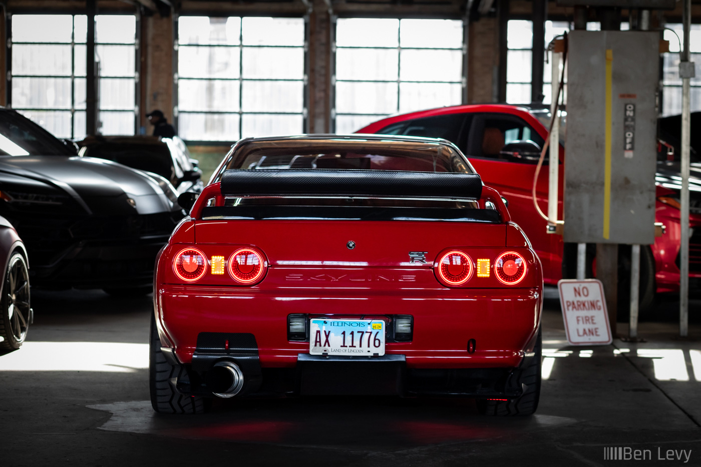 Rear End of Red R32 GT-R at a Cars and Coffee in Chicago