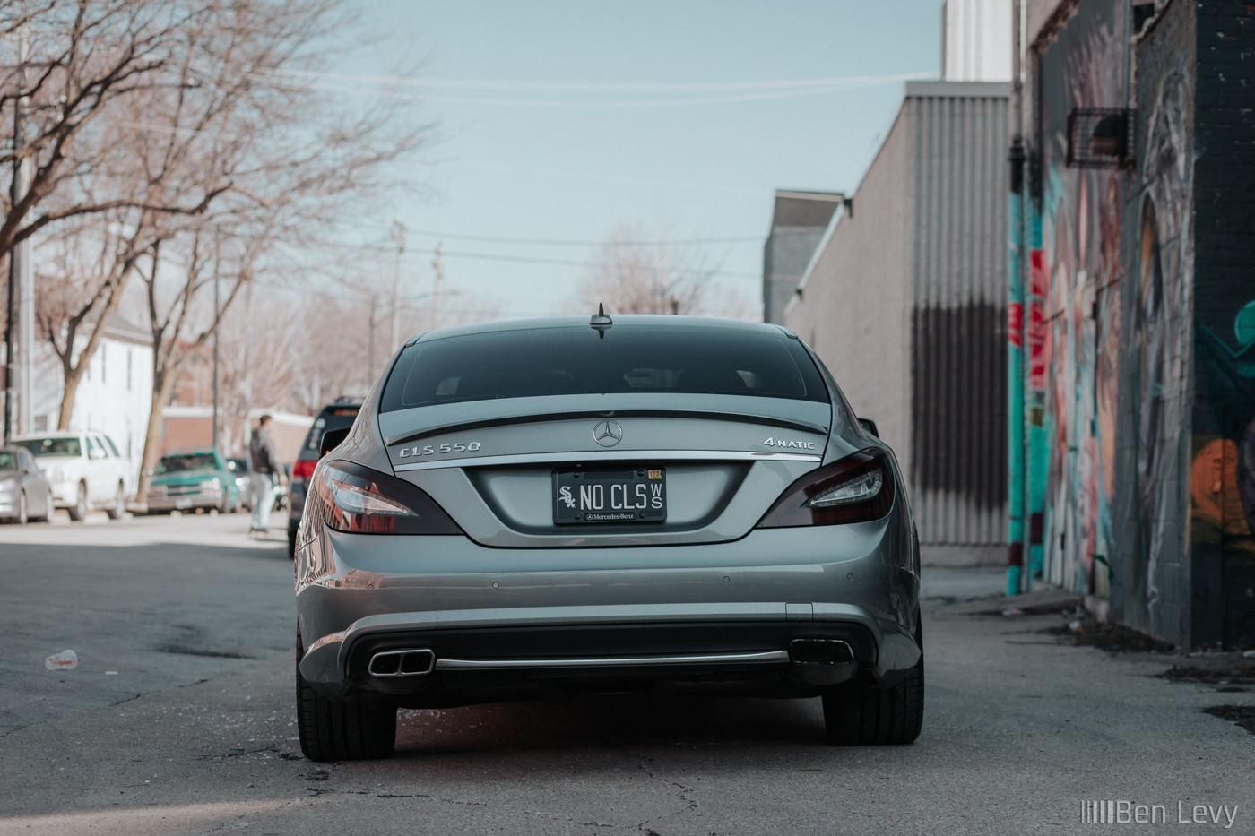 Rear of Silver Mercedes-Benz CLS in Chicago