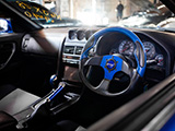 Blue Momo Steering Wheel in R34 Skyline
