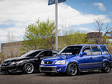 Black Accord and Blue CR-V at car meet