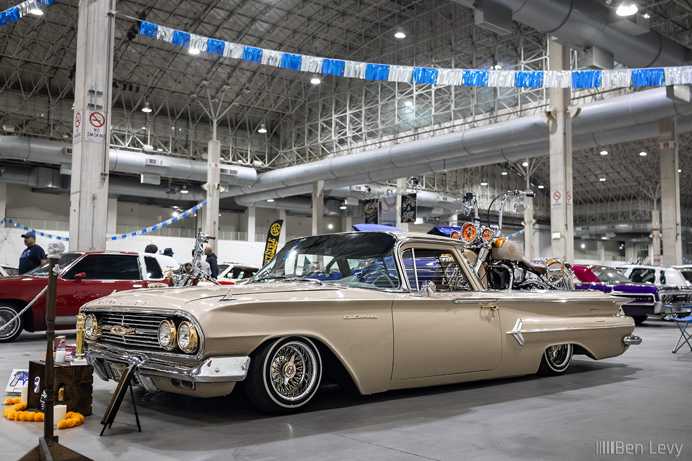 Slammed El Camino with Custom Harley-Davidson in the Bed