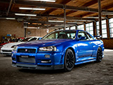 Blue R34 Nissan Skyline at The Outfit in Chicago