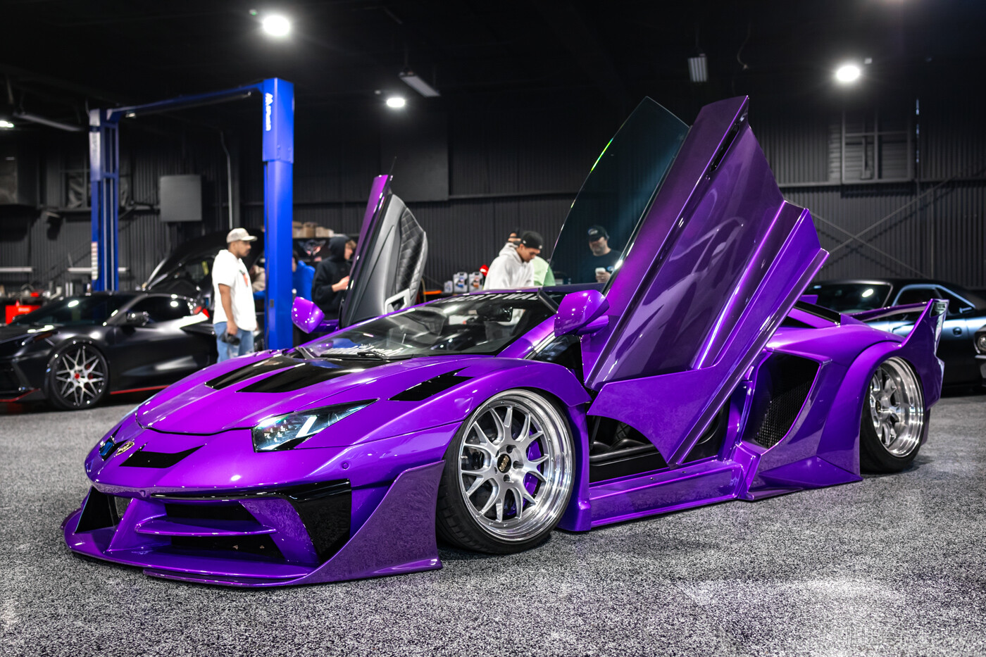 Purple Liberty Walk Lamborghini Aventador at Crown Customs & Coatings 
