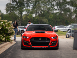 Front of Orange Shelby GT500 Pulling Into Iron Gate in Naperville