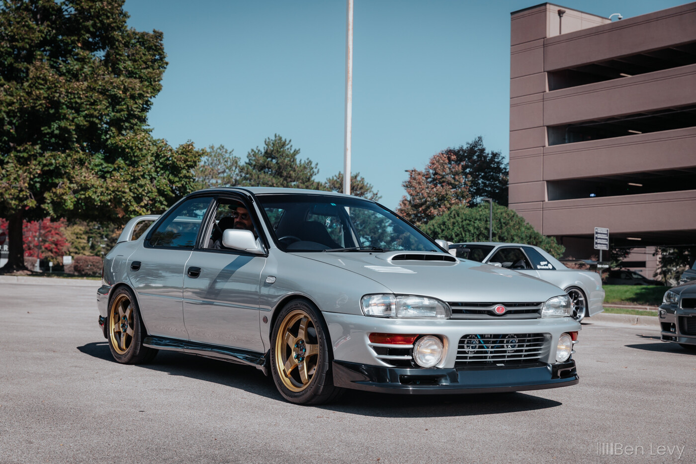 Silver Right-Hand-Drive WRX STI at a FullyDrivn Cars & Coffee
