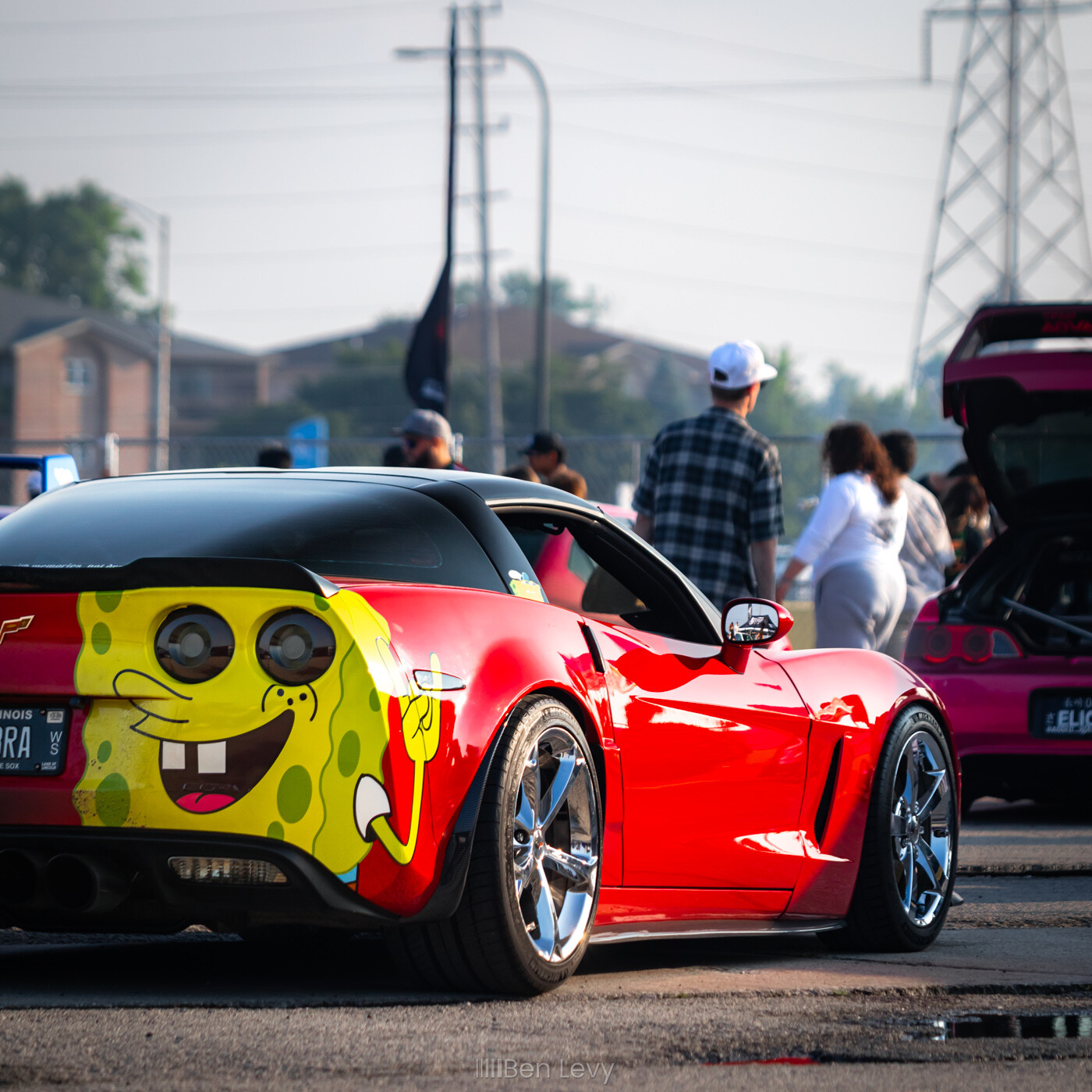 SpongeBob SquarePants wrap on the back of a C6 Corvette