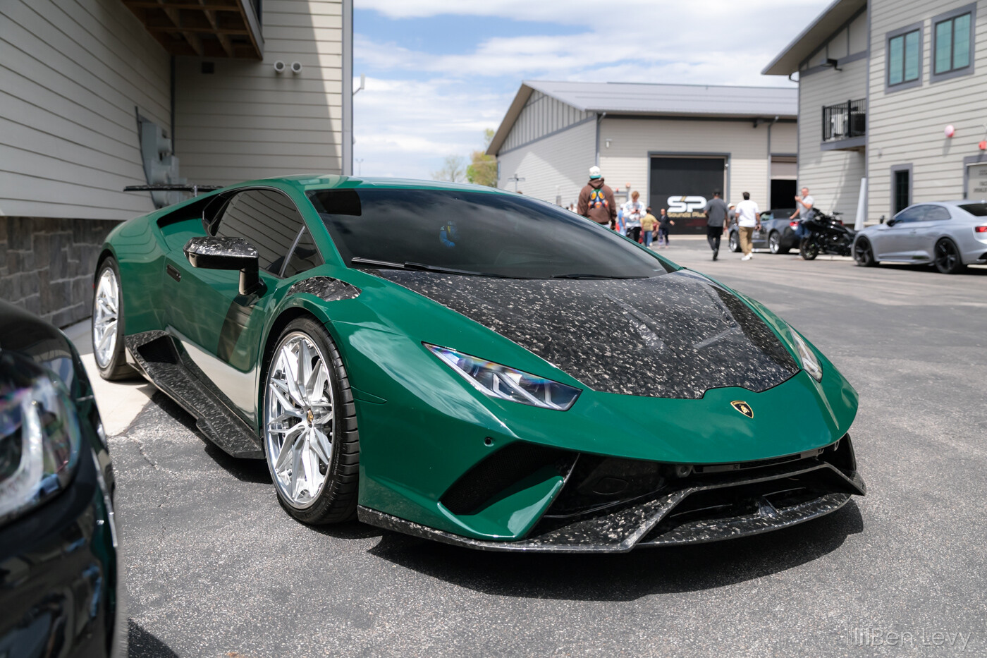 Green Lamborghini Huracan with Forged Carbon Hood
