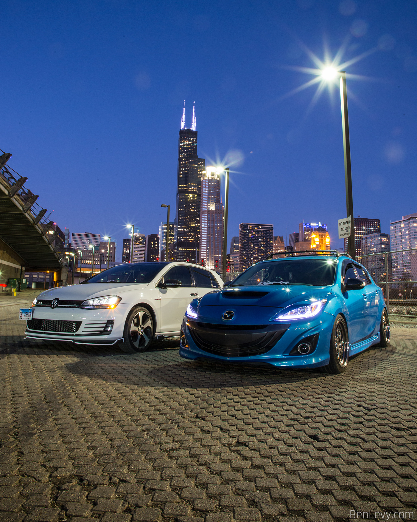 VW GTI and Mazdaspeed3 at Night
