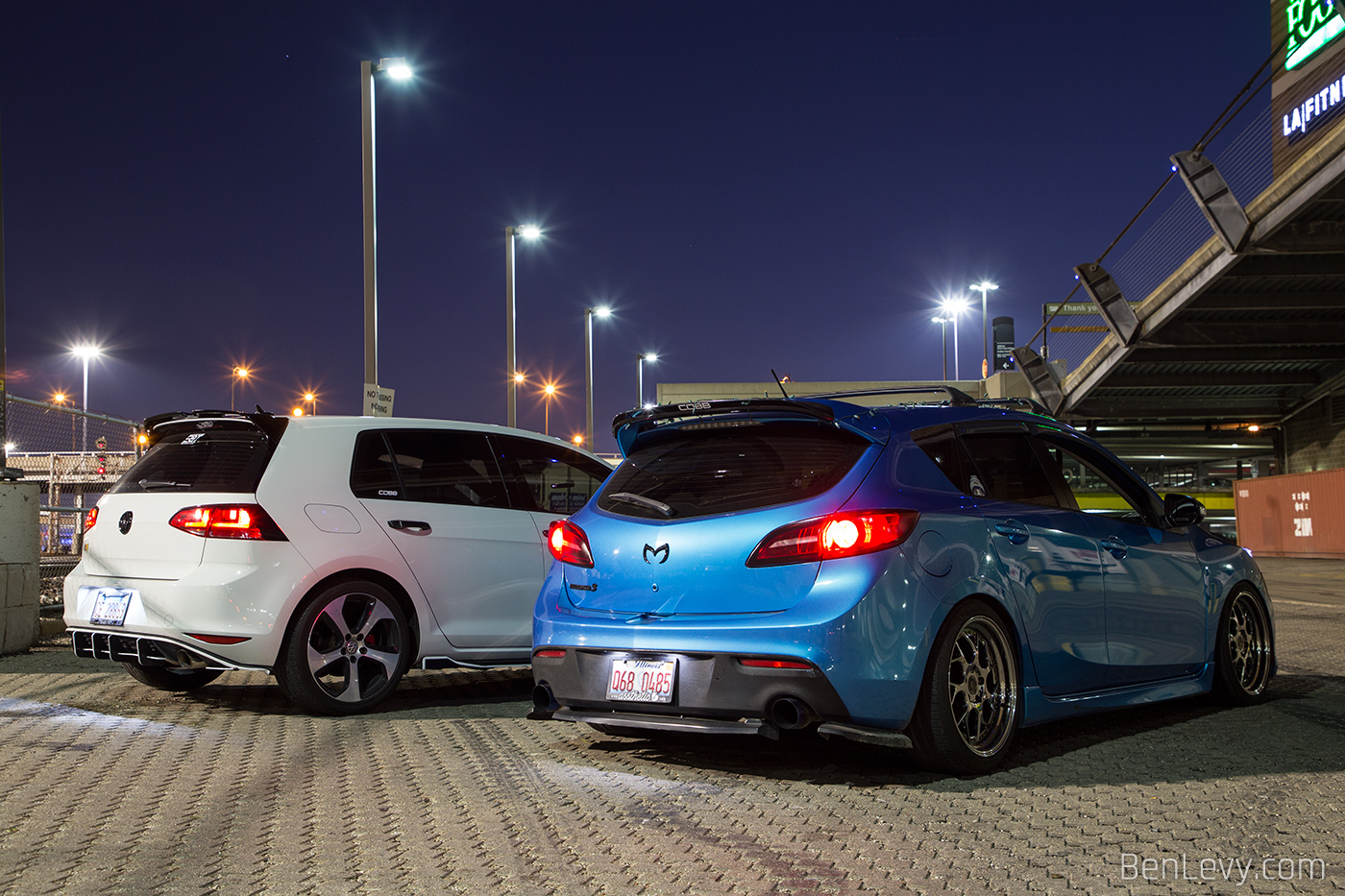 Rear End of Mk7 VW GTI and 2nd Gen Mazda Mazdaspeed3