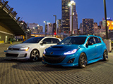 GTI and Mazdaspeed3 against the Chicago Skyline