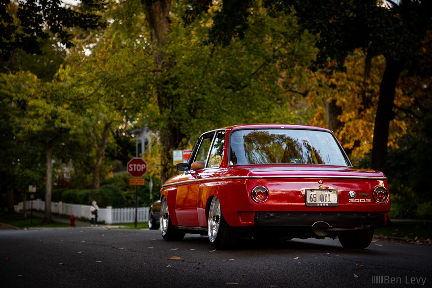 Red BMW 2002 with Rear Bumper Delete