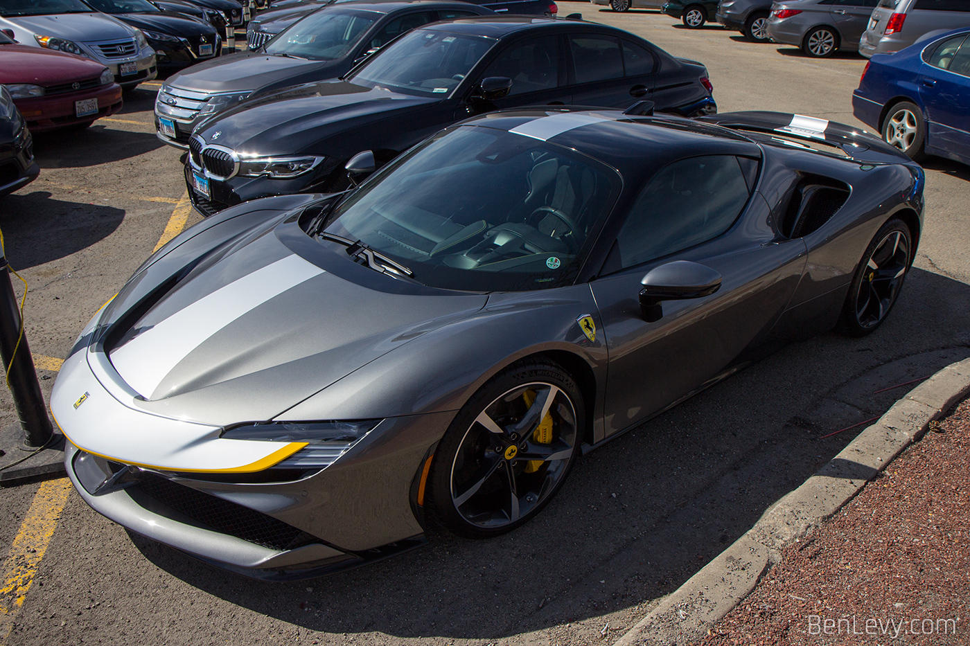 Ferrari SF90 Stradale parked at a mall