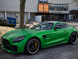 Green AMG GTR parked outside of Oakbrook Mall