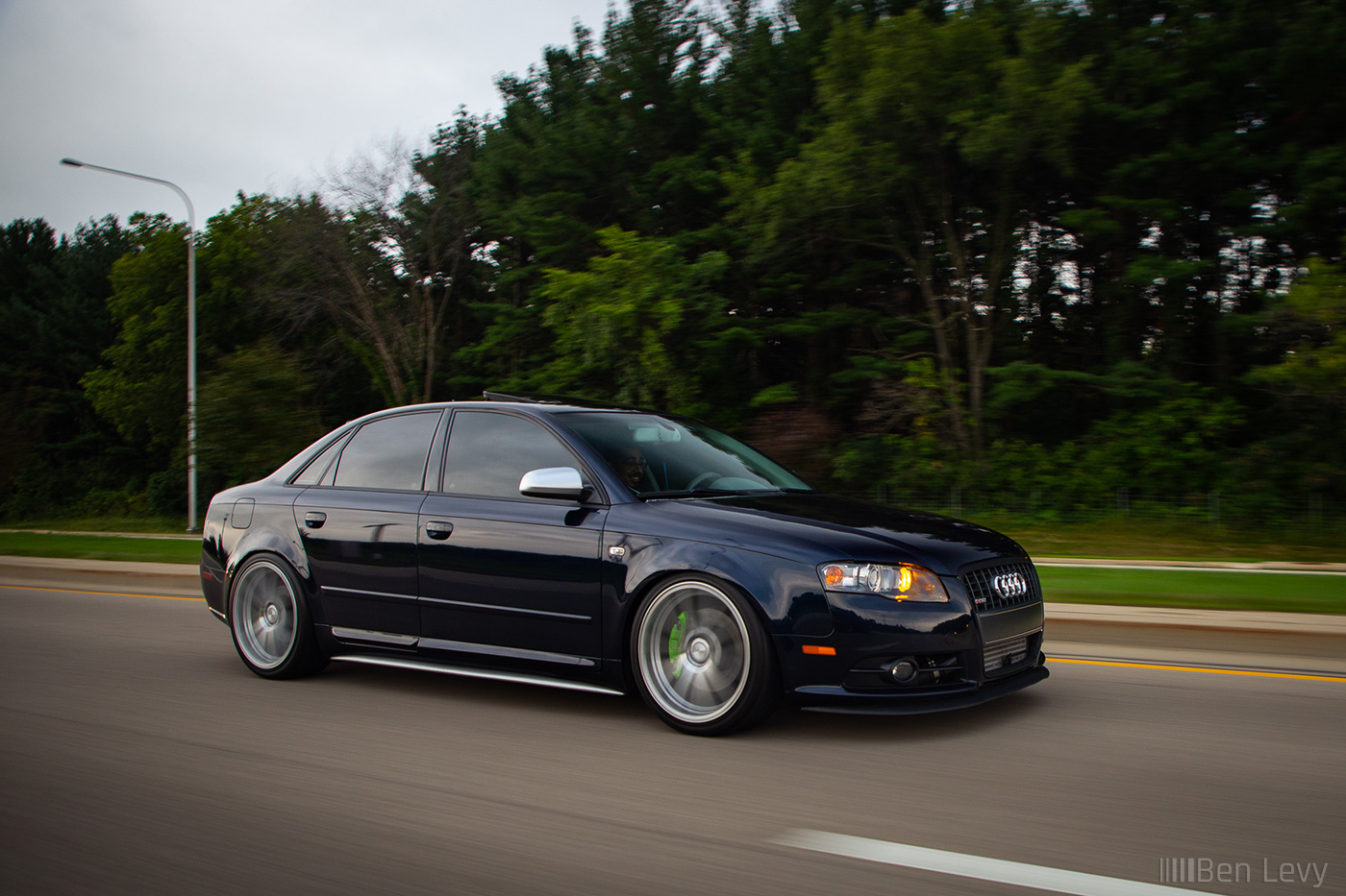 Rolling Shot of a Blue Audi A4 in Illinois