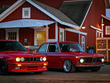 Front Ends of E30 BMW M3 and E10 BMW 2002 in Red