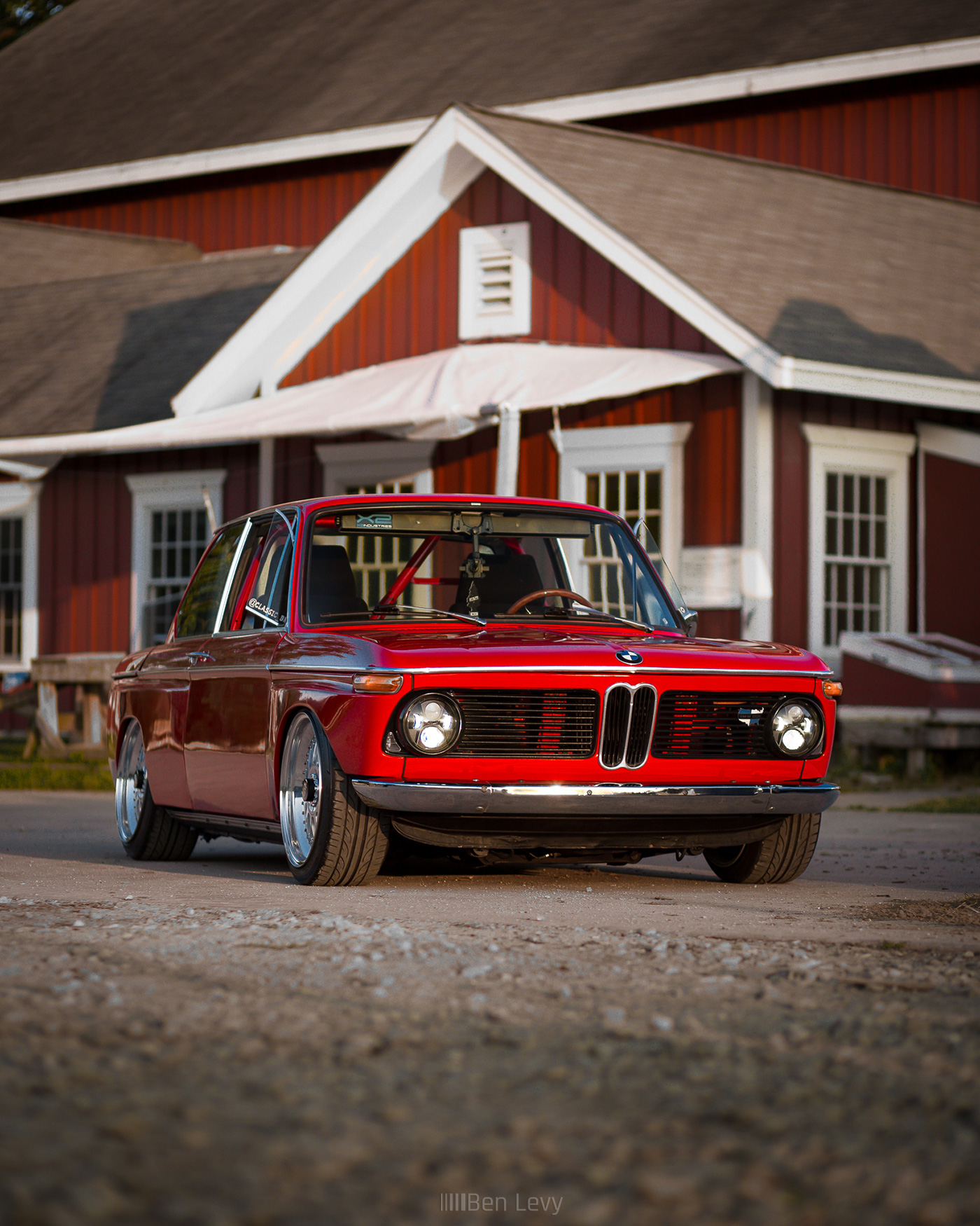 Bagged Red BMW E10 2002 at Photoshoot