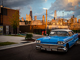 Blue Oldsmobile Super 88 and the Chicago Skyline