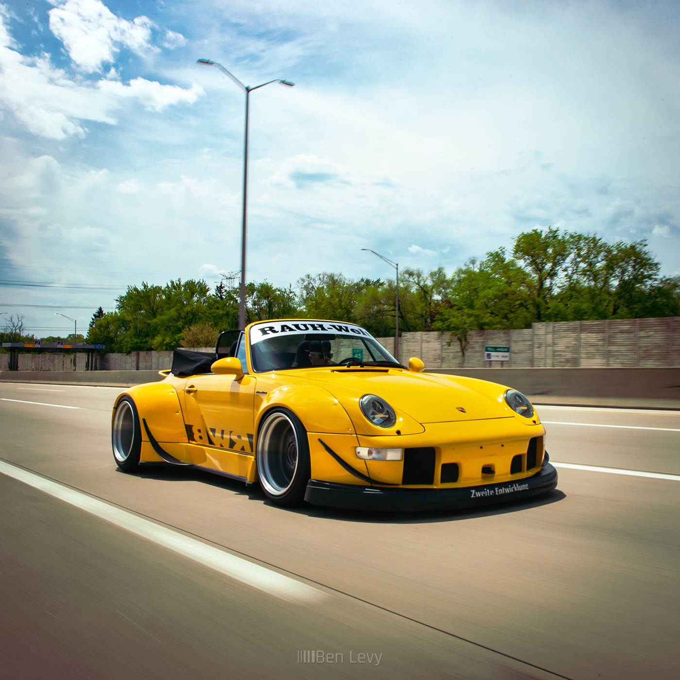 Roller of Yellow RWB Porsche 911 near Chicago