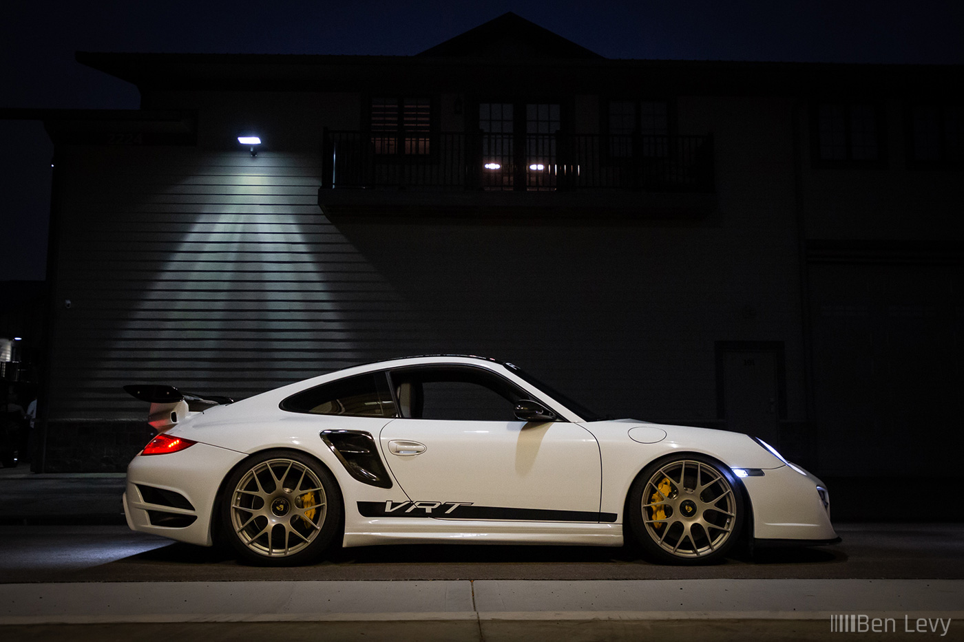 White Vorsteiner VRT Porsche 997 Turbo at Night