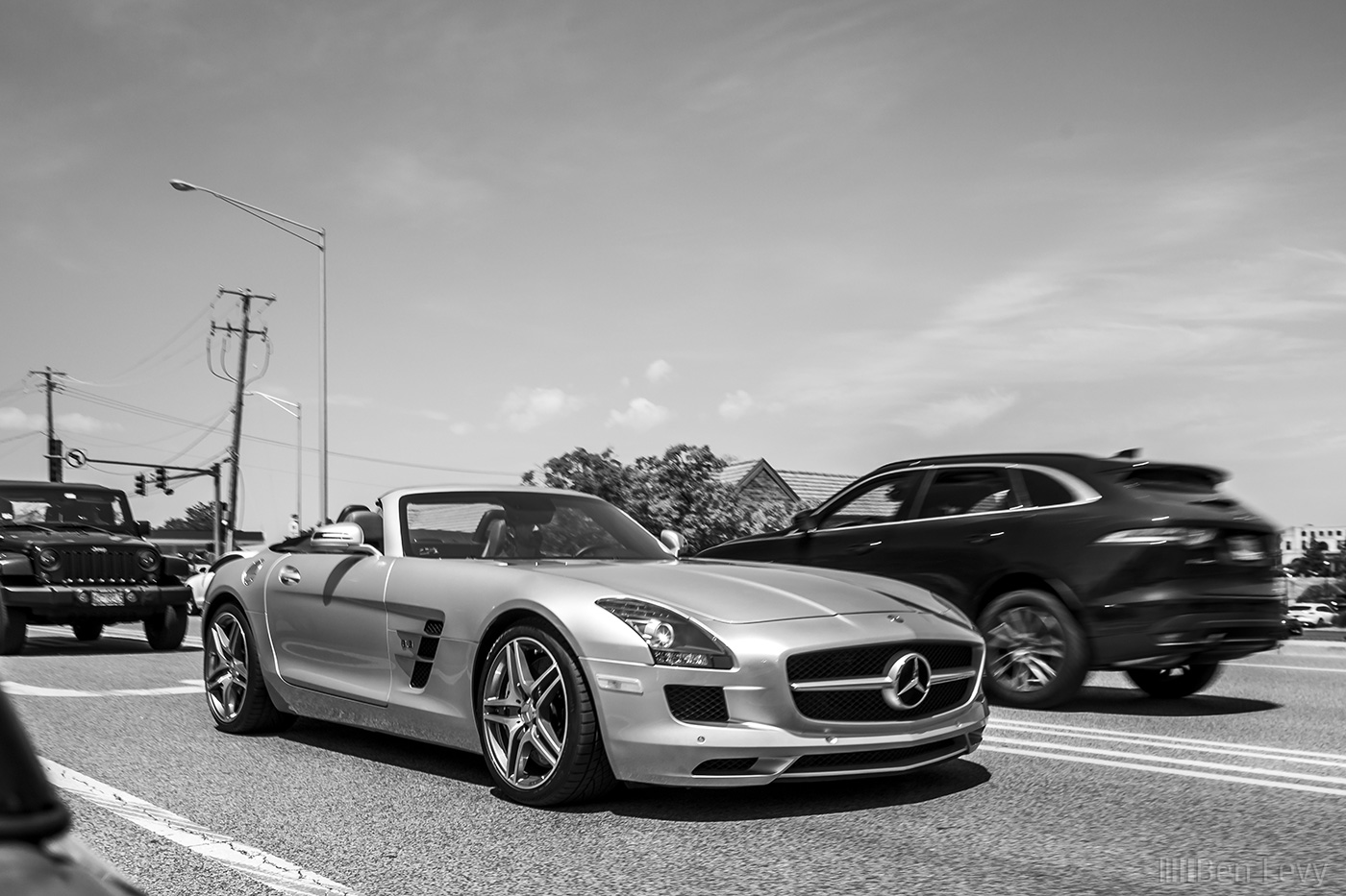 Silver Mercedes-Benz SLS AMG Roadster on the Road