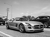 Silver Mercedes-Benz SLS AMG Roadster on the Road