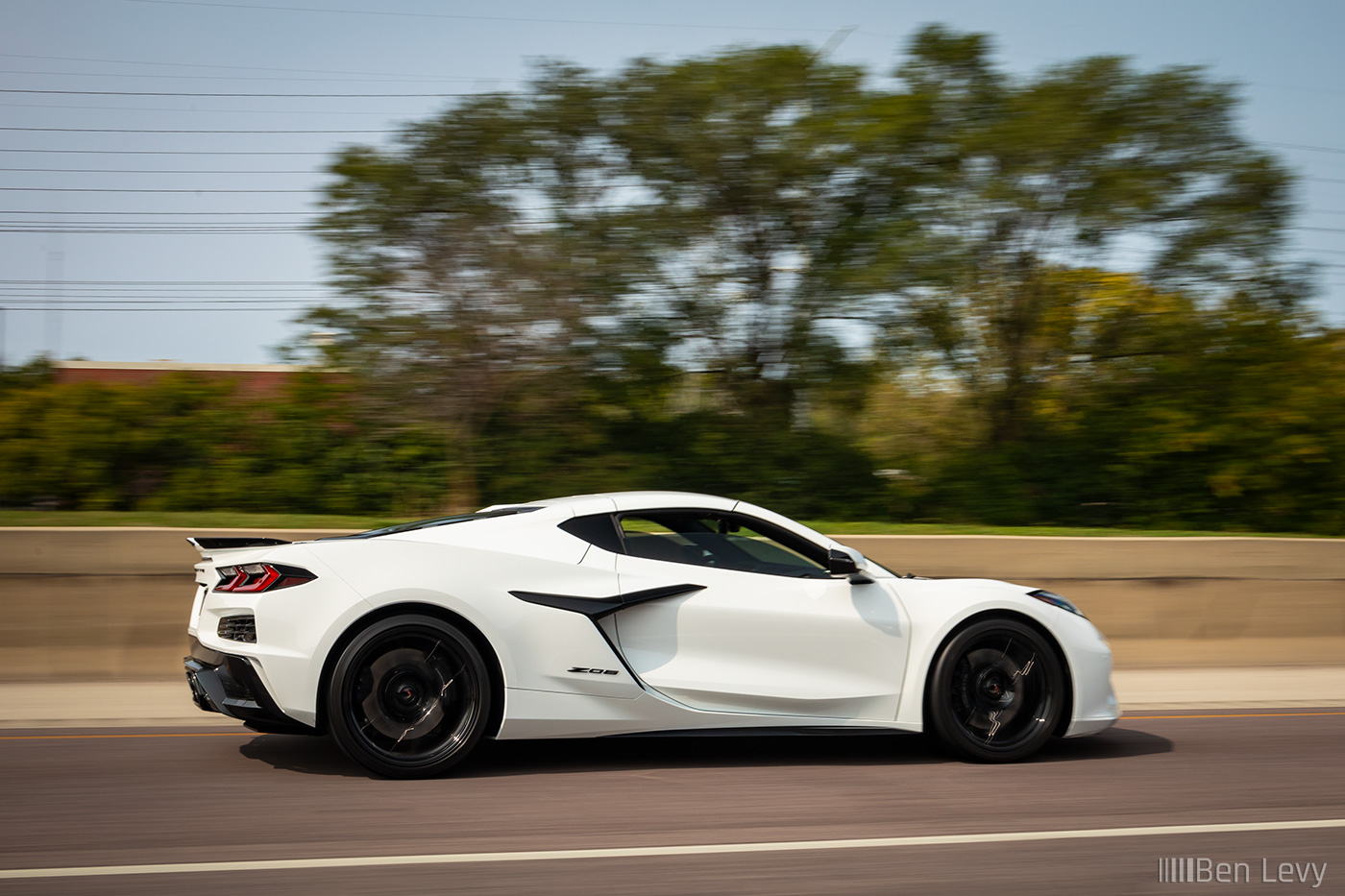 Rolling Shot of White C8 Corvette Z06