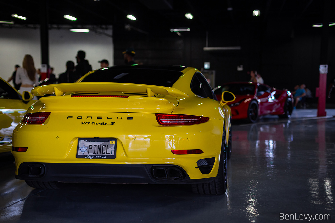 Rear of Yellow Porsche 911 Turbo S