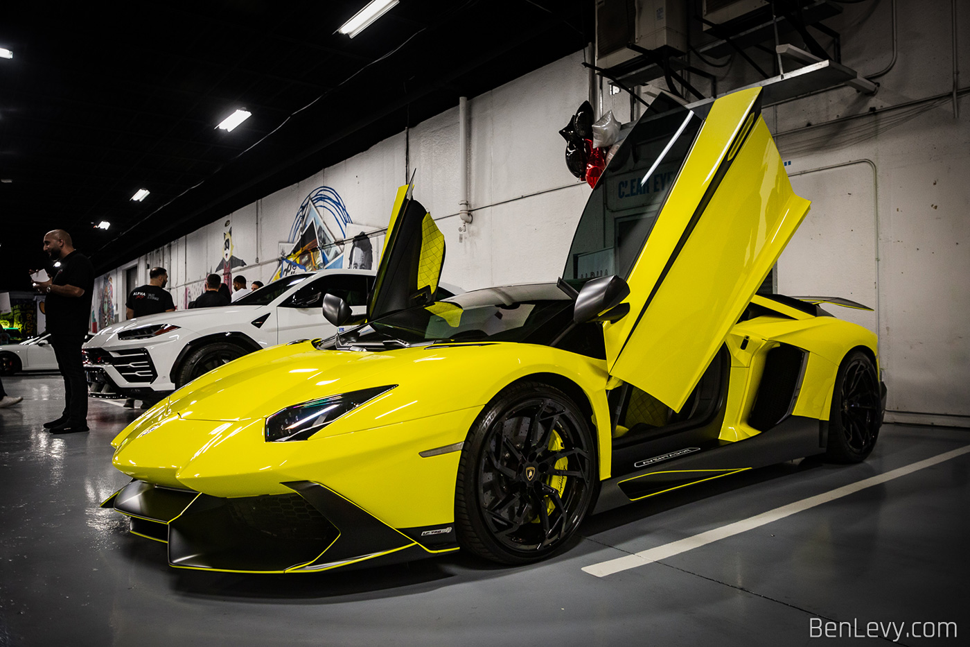Yellow Lamborghini Aventador at Alpha Garage
