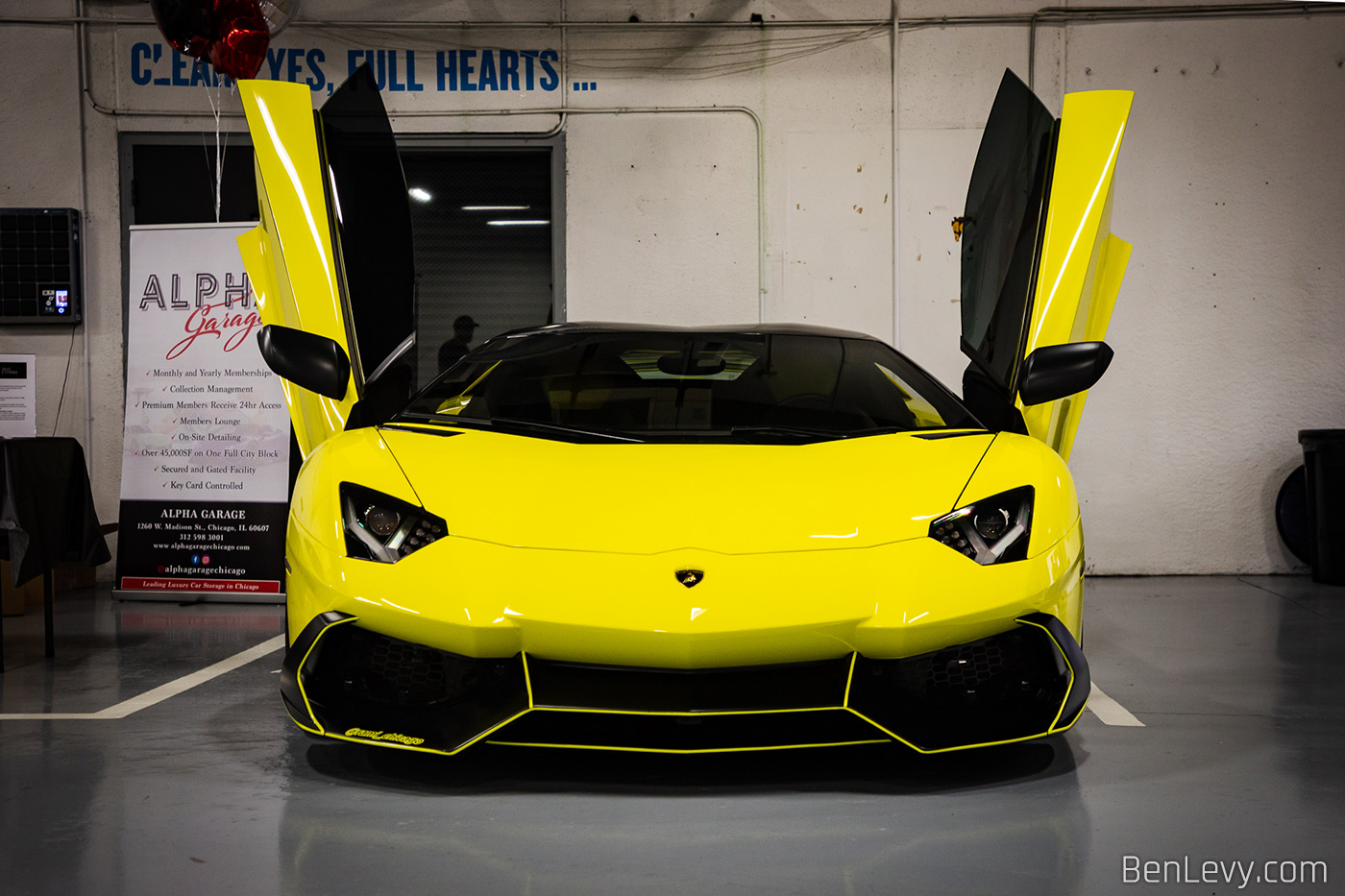 Yellow Aventador with the doors up